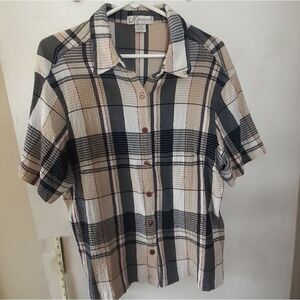 Dress Barn 1x shirt top blouse xxl 2x plaid summer short sleeve cotton summer
